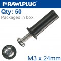 RAWLNUT+SCREW M3X24MM X50-BOX